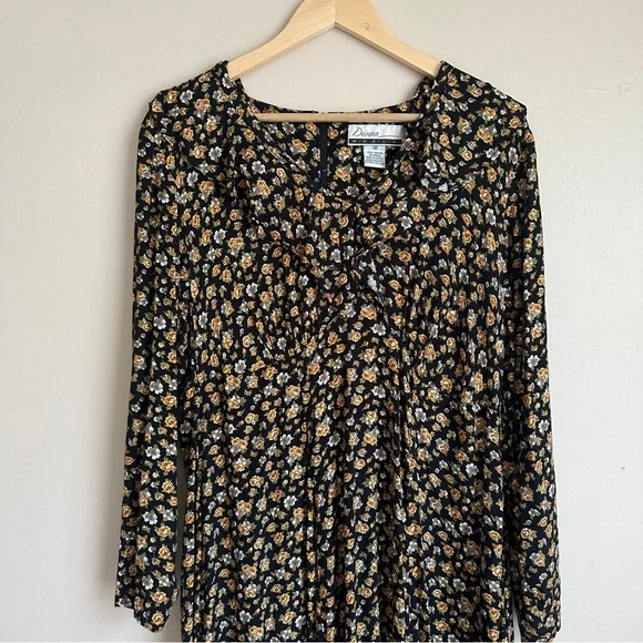 Vintage Diana Marco Fall Floral Long Sleeves Dress Size 14 - Picture 2 of 9